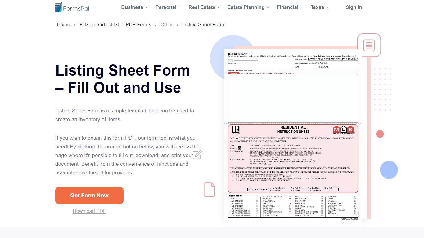 Listing Sheet Form ≡ Fill Out Printable PDF Forms Online