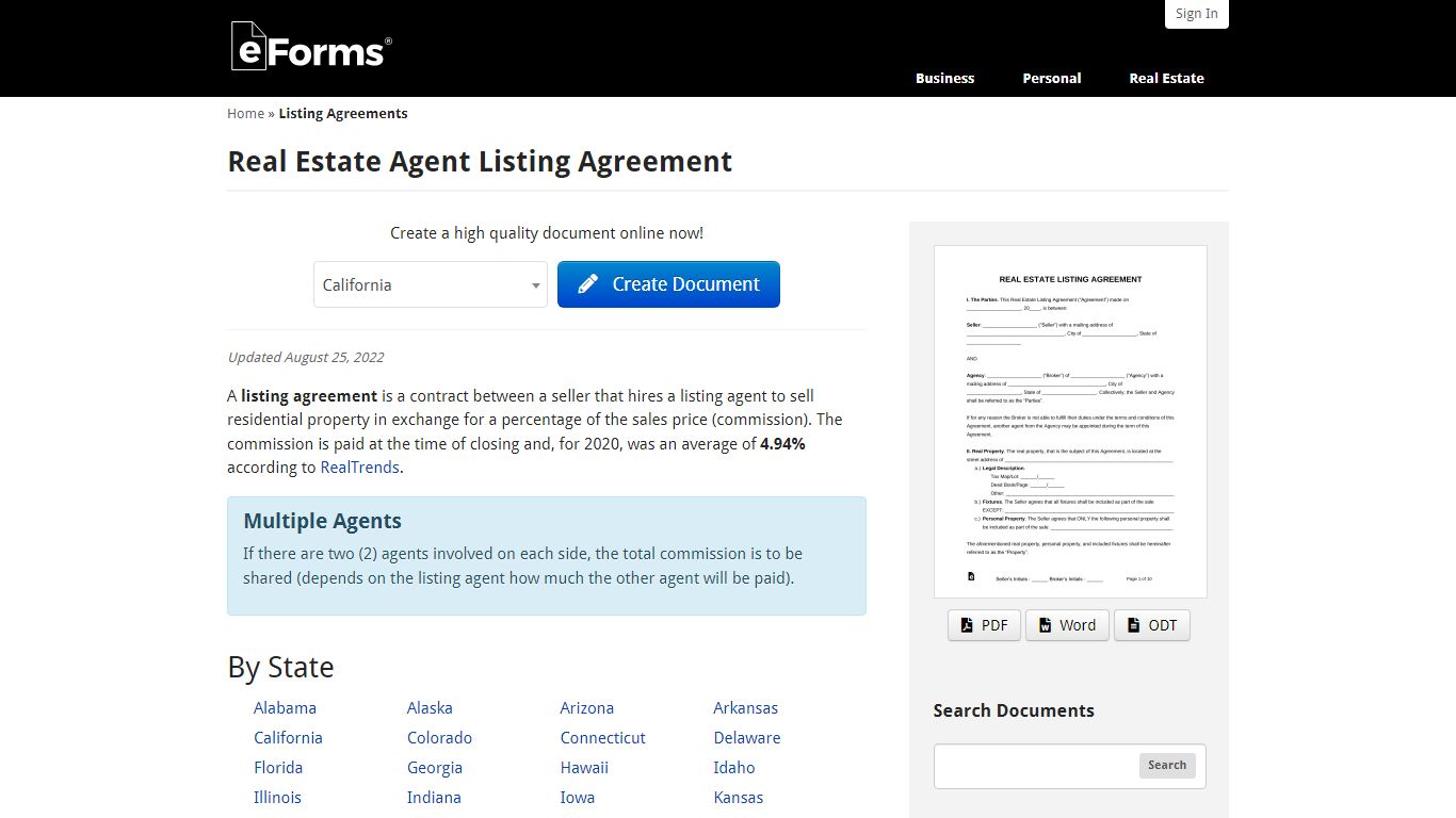 Free Real Estate Agent Listing Agreement - PDF | Word – eForms